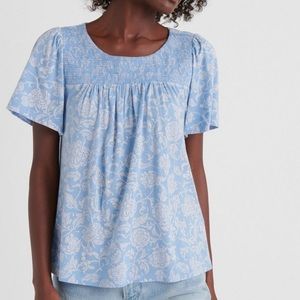 Lucky Brand Women’s Floral Smocked Short Sleeve Top Size L